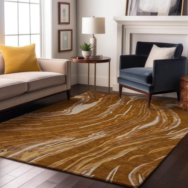 HomeRoots 10' X 14' Stylish Rust Beige & Gray Abstract Washable Area Rug with UV Protection for High Traffic Homes 681407