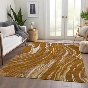 HomeRoots 10' X 14' Stylish Rust Beige & Gray Abstract Washable Area Rug with UV Protection for High Traffic Homes 681407