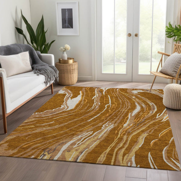 HomeRoots 10' X 14' Stylish Rust Beige & Gray Abstract Washable Area Rug with UV Protection for High Traffic Homes 681407