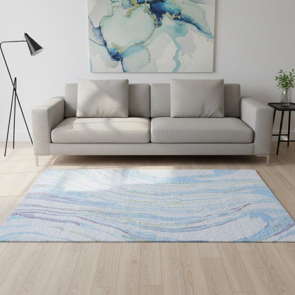 HomeRoots 5' X 8' Abstract Washable Area Rug in Soft Sky Blue, Lavender & Green – UV Protected & Stain Resistant! 681409