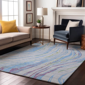 HomeRoots 5' X 8' Abstract Washable Area Rug in Soft Sky Blue, Lavender & Green – UV Protected & Stain Resistant! 681409