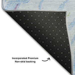 HomeRoots 5' X 8' Abstract Washable Area Rug in Soft Sky Blue, Lavender & Green – UV Protected & Stain Resistant! 681409