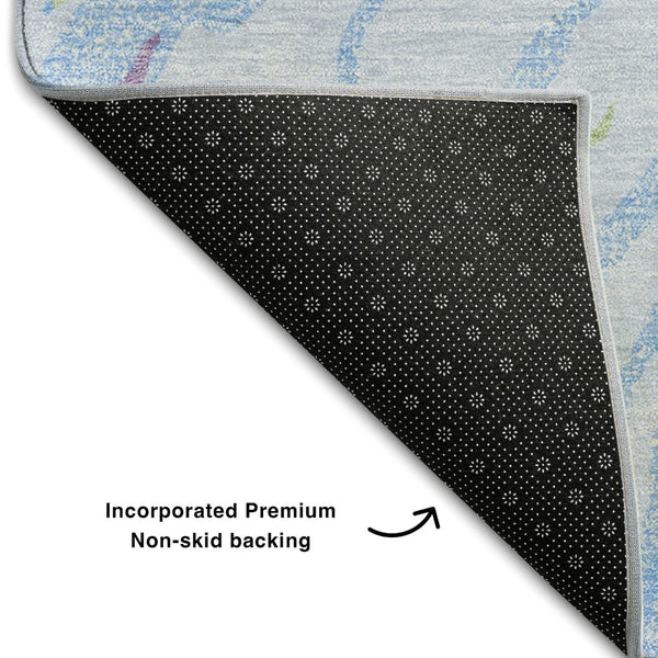 HomeRoots 5' X 8' Abstract Washable Area Rug in Soft Sky Blue, Lavender & Green – UV Protected & Stain Resistant! 681409