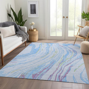 HomeRoots 5' X 8' Abstract Washable Area Rug in Soft Sky Blue, Lavender & Green – UV Protected & Stain Resistant! 681409