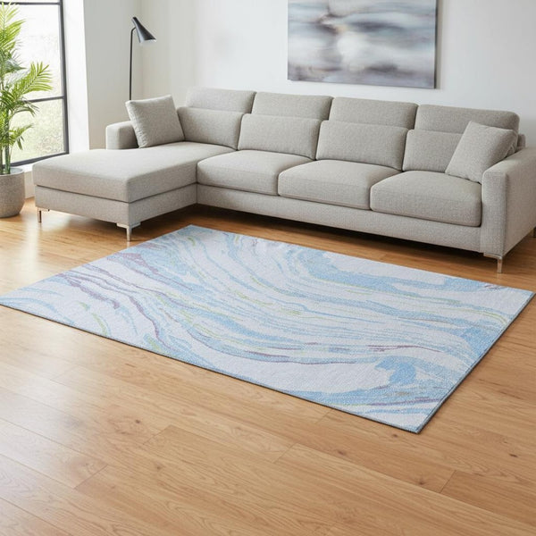 HomeRoots 9' X 12' Sky Blue Lavender Green Abstract Area Rug - Washable, UV Protected, Soft & Durable Design 681412