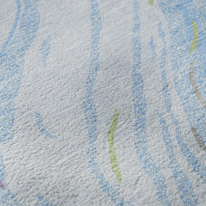 HomeRoots 9' X 12' Sky Blue Lavender Green Abstract Area Rug - Washable, UV Protected, Soft & Durable Design 681412