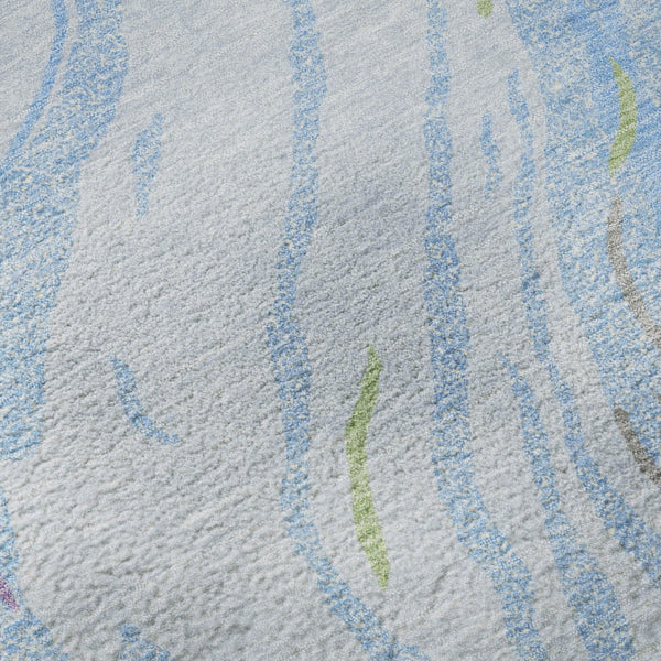 HomeRoots 9' X 12' Sky Blue Lavender Green Abstract Area Rug - Washable, UV Protected, Soft & Durable Design 681412