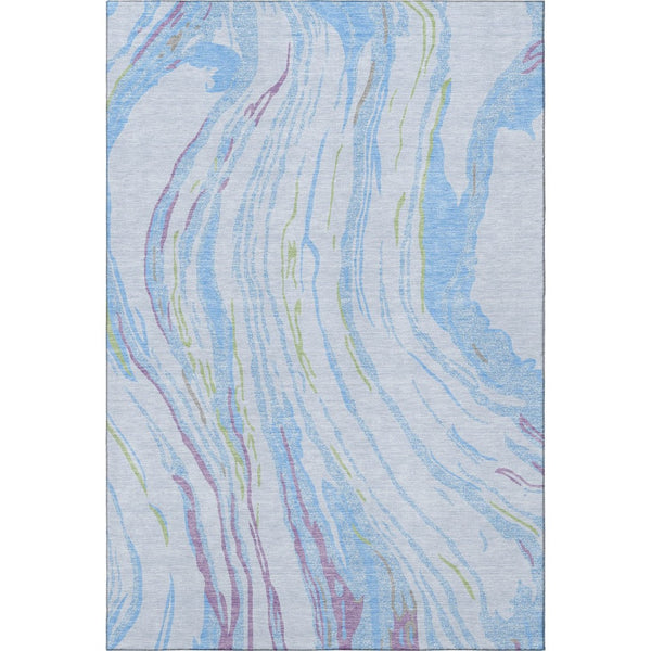 HomeRoots 10' Sky Blue, Lavender & Green Abstract Washable Area Rug with UV Protection for Modern Spaces 681413