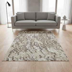HomeRoots 5' X 8' Abstract Beige Taupe Ivory Washable Area Rug - UV Protected, Soft, Stain-Resistant Design 681415