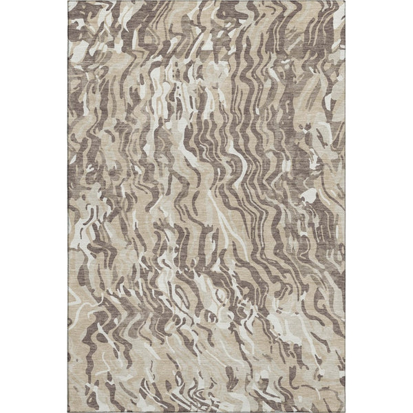 HomeRoots 5' X 8' Abstract Beige Taupe Ivory Washable Area Rug - UV Protected, Soft, Stain-Resistant Design 681415