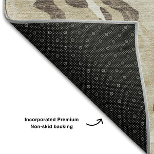 HomeRoots 5' X 8' Abstract Beige Taupe Ivory Washable Area Rug - UV Protected, Soft, Stain-Resistant Design 681415
