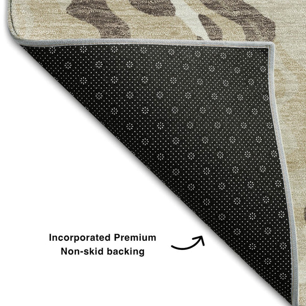 HomeRoots 5' X 8' Abstract Beige Taupe Ivory Washable Area Rug - UV Protected, Soft, Stain-Resistant Design 681415