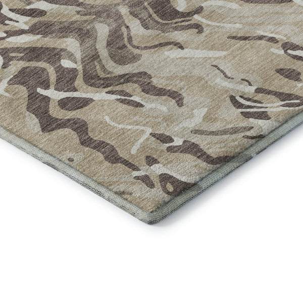 HomeRoots 5' X 8' Abstract Beige Taupe Ivory Washable Area Rug - UV Protected, Soft, Stain-Resistant Design 681415