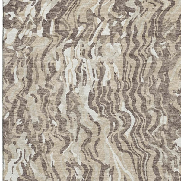 HomeRoots 5' X 8' Abstract Beige Taupe Ivory Washable Area Rug - UV Protected, Soft, Stain-Resistant Design 681415
