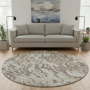 HomeRoots 8' Abstract Washable Round Rug in Beige, Taupe & Ivory - UV Protected, Stain Resistant & Stylish Design 681416