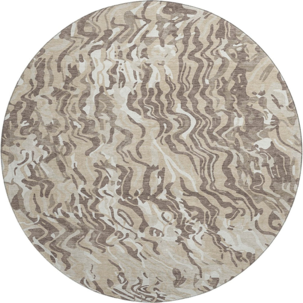 HomeRoots 8' Abstract Washable Round Rug in Beige, Taupe & Ivory - UV Protected, Stain Resistant & Stylish Design 681416