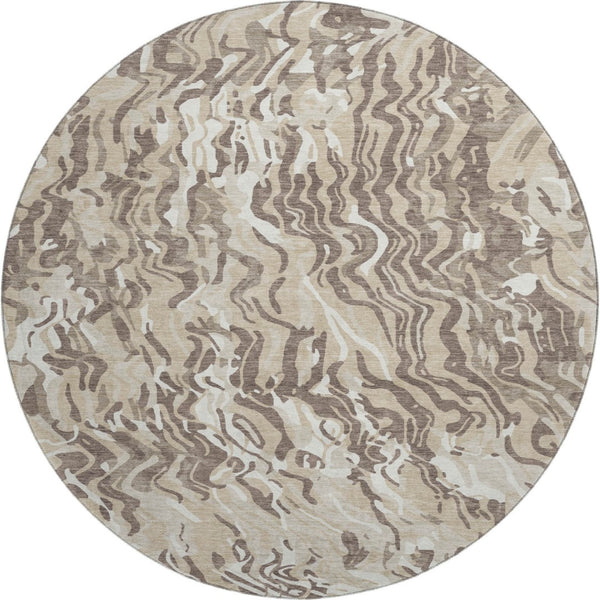HomeRoots 8' Abstract Washable Round Rug in Beige, Taupe & Ivory - UV Protected, Stain Resistant & Stylish Design 681416