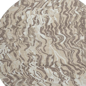 HomeRoots 8' Abstract Washable Round Rug in Beige, Taupe & Ivory - UV Protected, Stain Resistant & Stylish Design 681416