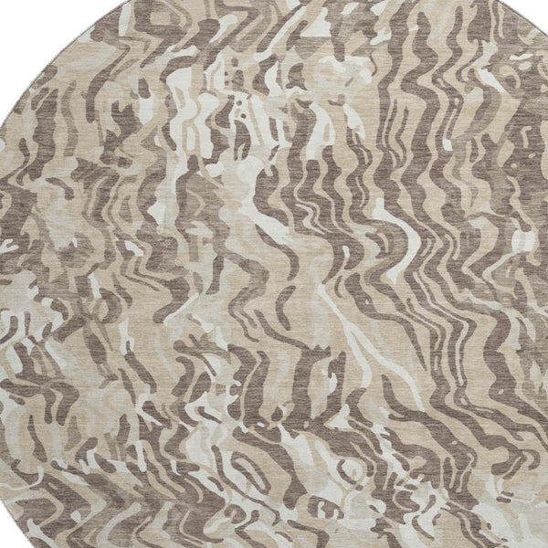 HomeRoots 8' Abstract Washable Round Rug in Beige, Taupe & Ivory - UV Protected, Stain Resistant & Stylish Design 681416