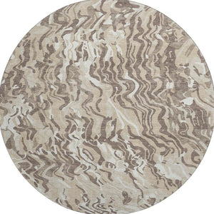 HomeRoots 8' Abstract Washable Round Rug in Beige, Taupe & Ivory - UV Protected, Stain Resistant & Stylish Design 681416