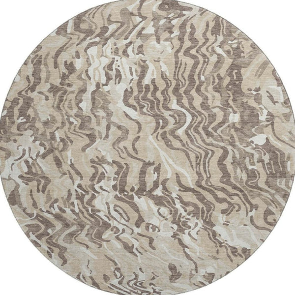 HomeRoots 8' Abstract Washable Round Rug in Beige, Taupe & Ivory - UV Protected, Stain Resistant & Stylish Design 681416