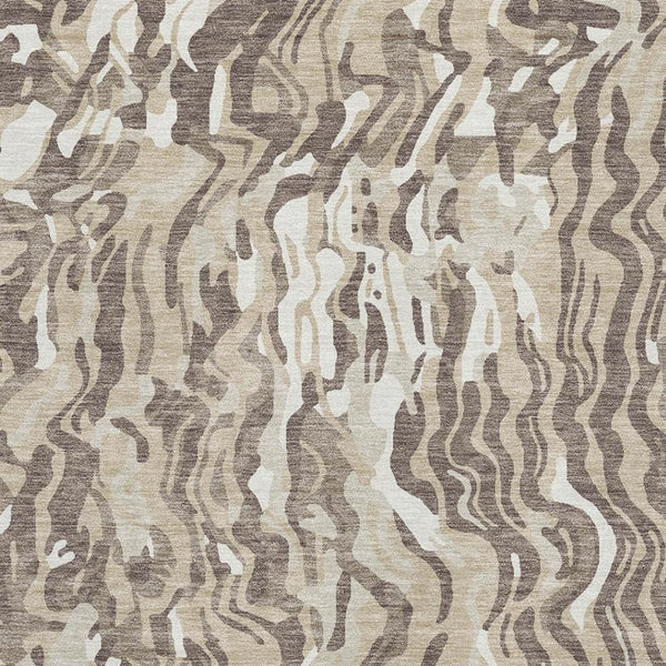 HomeRoots 9' X 12' Beige Taupe Ivory Abstract Washable Area Rug with UV Protection for Modern Living Spaces 681418