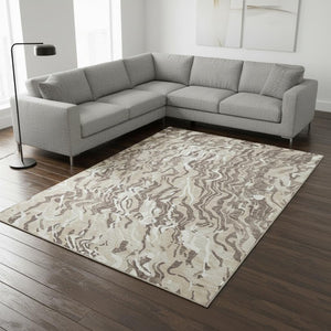 HomeRoots 10' Beige Taupe & Ivory Abstract Washable Area Rug – Durable, UV Protected, & Easy-Care for Homes 681419