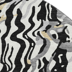 HomeRoots 8' Black Gold and Ivory Abstract Round Washable Rug with UV Protection for Modern Spaces - Durable & Stylish 681422