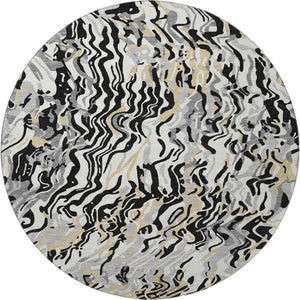 HomeRoots 8' Black Gold and Ivory Abstract Round Washable Rug with UV Protection for Modern Spaces - Durable & Stylish 681422