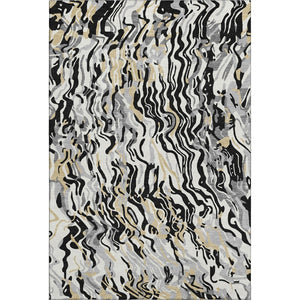 HomeRoots 10' X 14' Bold Black, Gold & Ivory Abstract Washable Area Rug with UV Protection for Modern Homes 681425