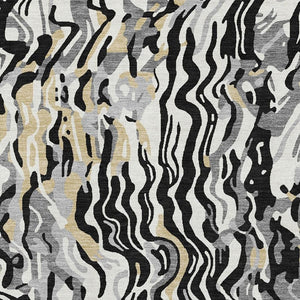 HomeRoots 10' X 14' Bold Black, Gold & Ivory Abstract Washable Area Rug with UV Protection for Modern Homes 681425