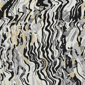 HomeRoots 10' X 14' Bold Black, Gold & Ivory Abstract Washable Area Rug with UV Protection for Modern Homes 681425