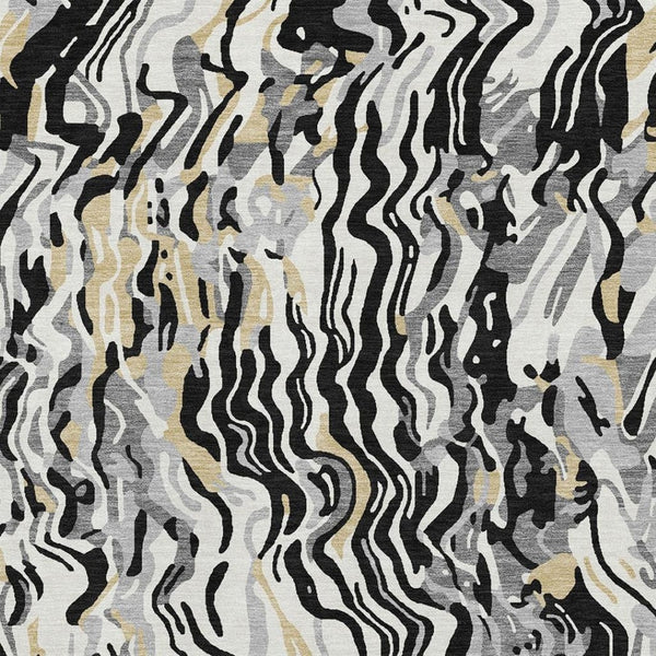 HomeRoots 10' X 14' Bold Black, Gold & Ivory Abstract Washable Area Rug with UV Protection for Modern Homes 681425