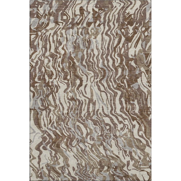 HomeRoots 5' X 8' Washable Abstract Area Rug in Brown, Beige & Taupe - UV Protected, Stain Resistant, Durable Design 681427