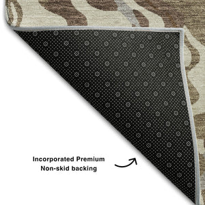 HomeRoots 5' X 8' Washable Abstract Area Rug in Brown, Beige & Taupe - UV Protected, Stain Resistant, Durable Design 681427