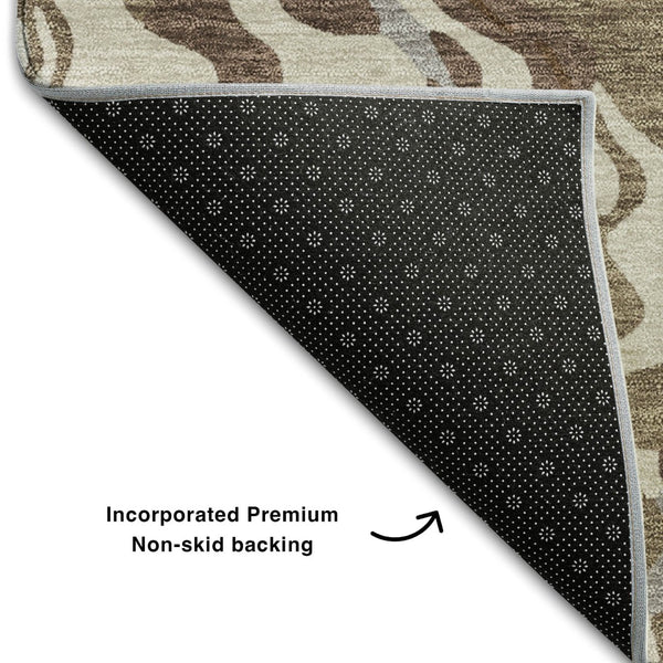 HomeRoots 5' X 8' Washable Abstract Area Rug in Brown, Beige & Taupe - UV Protected, Stain Resistant, Durable Design 681427
