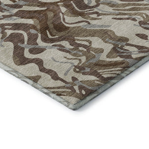 HomeRoots 5' X 8' Washable Abstract Area Rug in Brown, Beige & Taupe - UV Protected, Stain Resistant, Durable Design 681427