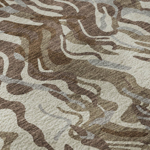 HomeRoots 8' Abstract Washable Round Rug in Brown, Beige & Taupe - Durable, UV-Protected, Stylish & Practical 681428