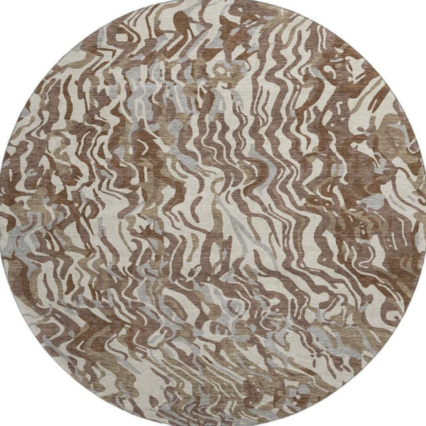 HomeRoots 8' Abstract Washable Round Rug in Brown, Beige & Taupe - Durable, UV-Protected, Stylish & Practical 681428