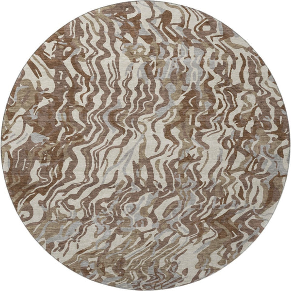 HomeRoots 8' Abstract Washable Round Rug in Brown, Beige & Taupe - Durable, UV-Protected, Stylish & Practical 681428