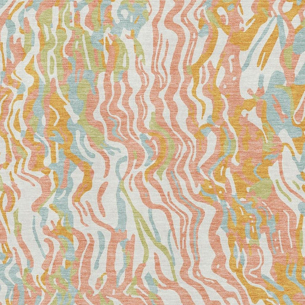 HomeRoots 5' X 8' Abstract Washable Area Rug in Coral, Mint Green & Sky Blue with UV Protection & Stain Resistance 681433