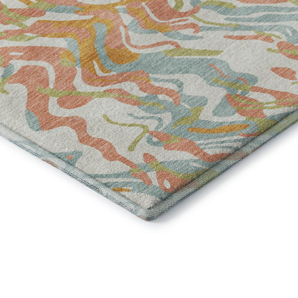 HomeRoots 8' Modern Abstract Coral Mint Green & Sky Blue Round Rug – Washable, UV-Protected, Pet-Friendly Design 681434