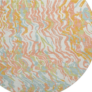 HomeRoots 8' Modern Abstract Coral Mint Green & Sky Blue Round Rug – Washable, UV-Protected, Pet-Friendly Design 681434
