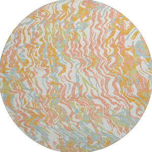 HomeRoots 8' Modern Abstract Coral Mint Green & Sky Blue Round Rug – Washable, UV-Protected, Pet-Friendly Design 681434