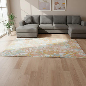 HomeRoots 8' x 10' Vibrant Coral Mint Green & Sky Blue Abstract Washable Area Rug with UV Protection 681435