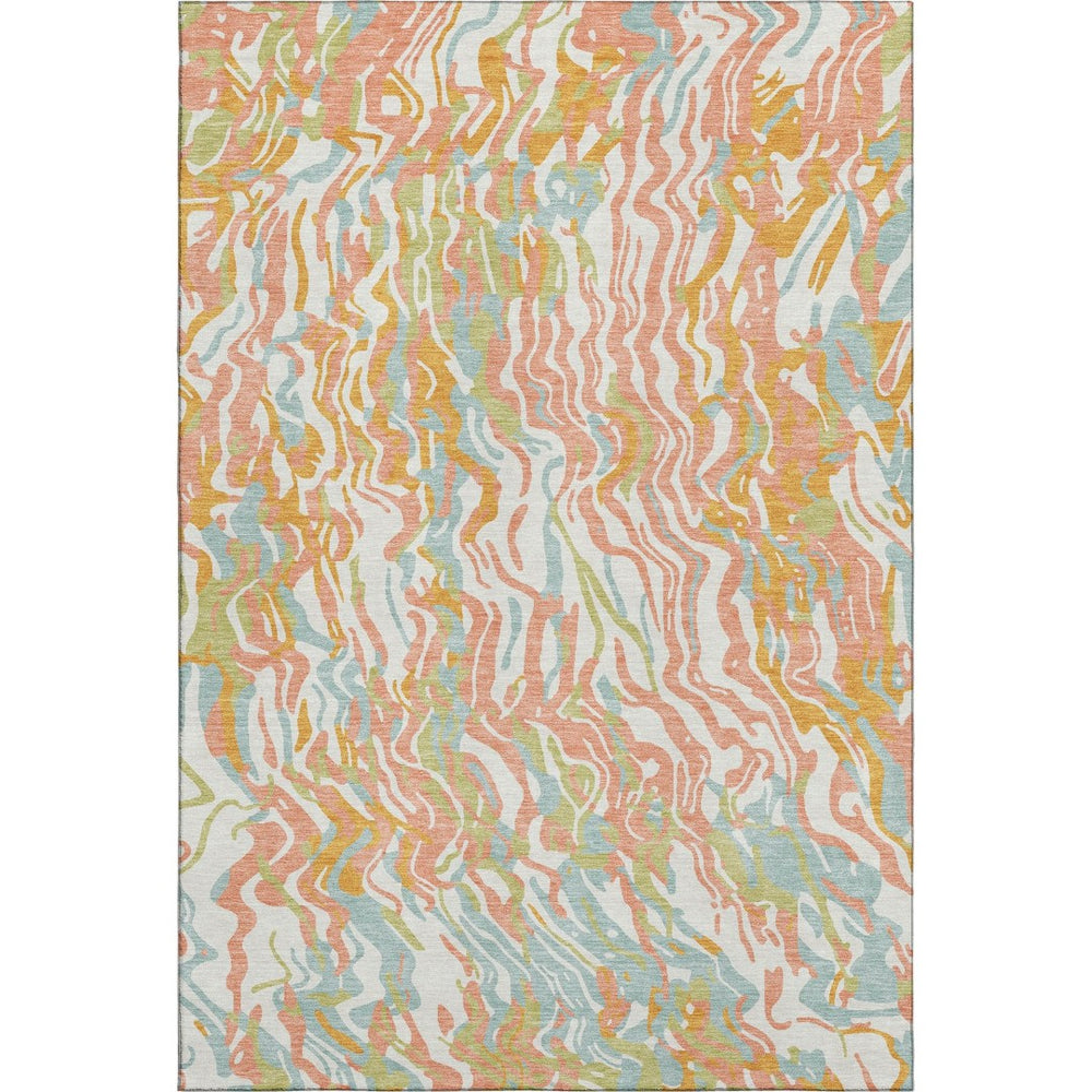 HomeRoots 8' x 10' Vibrant Coral Mint Green & Sky Blue Abstract Washable Area Rug with UV Protection 681435