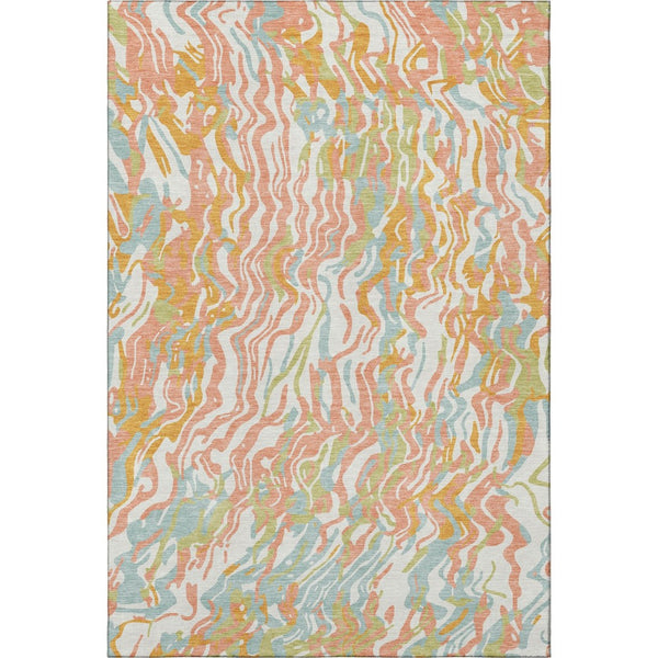 HomeRoots 8' x 10' Vibrant Coral Mint Green & Sky Blue Abstract Washable Area Rug with UV Protection 681435