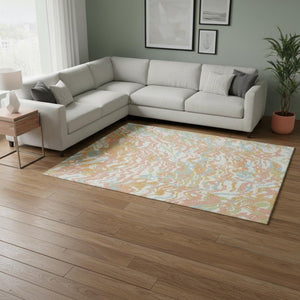 HomeRoots 10' Modern Coral Mint Green and Sky Blue Abstract Washable Area Rug with UV Protection & Durability 681437