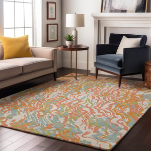 HomeRoots 10' Modern Coral Mint Green and Sky Blue Abstract Washable Area Rug with UV Protection & Durability 681437