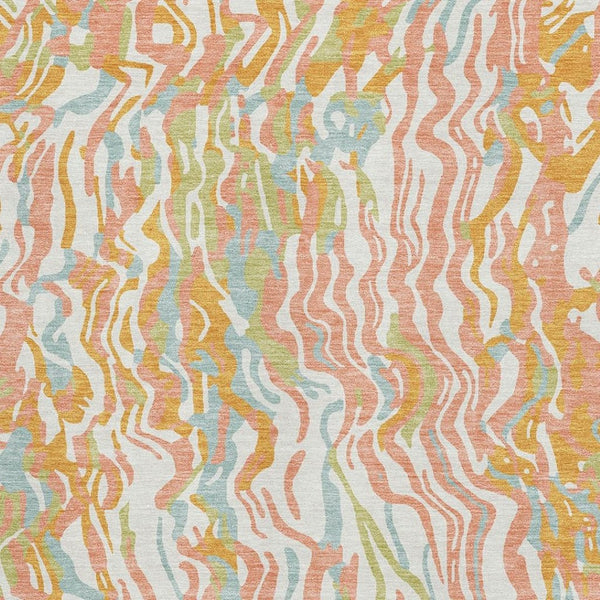 HomeRoots 10' Modern Coral Mint Green and Sky Blue Abstract Washable Area Rug with UV Protection & Durability 681437